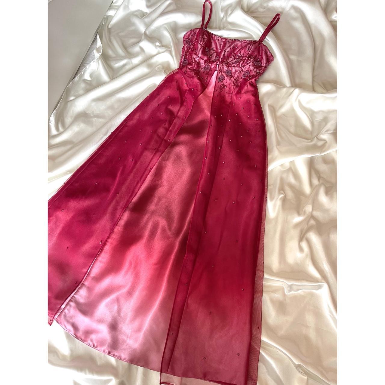 The most stunning exquisite beaded y2k red ombre long chiffon dress nv5377