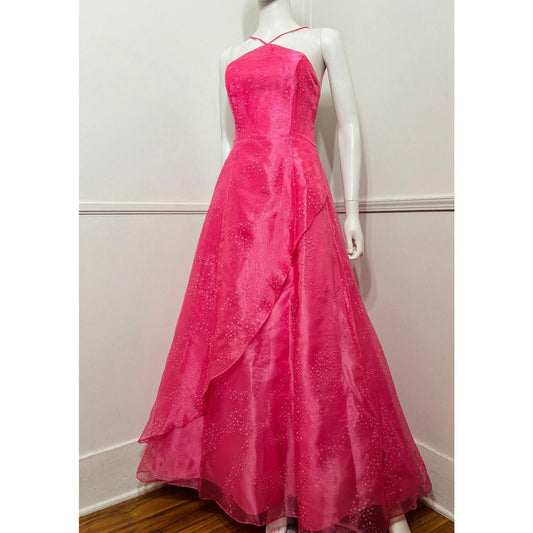 Pink Vintage Glitter Star Dress Organza Long Tulle Ball Gown Evening Dress Party Dress nv4258