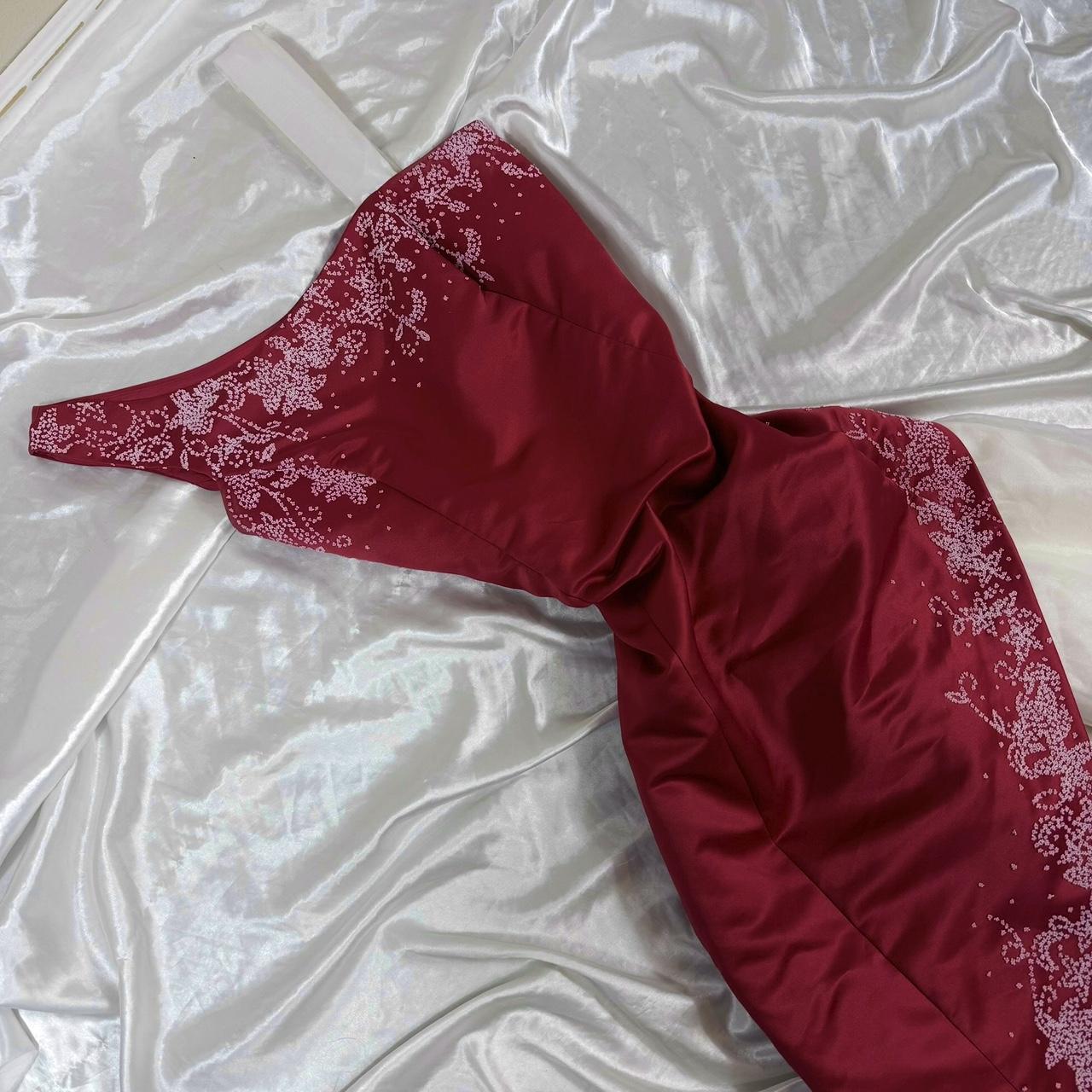White/Red Delicate Floral Satin Tulle Ball Gown 90s Long Prom nv5372