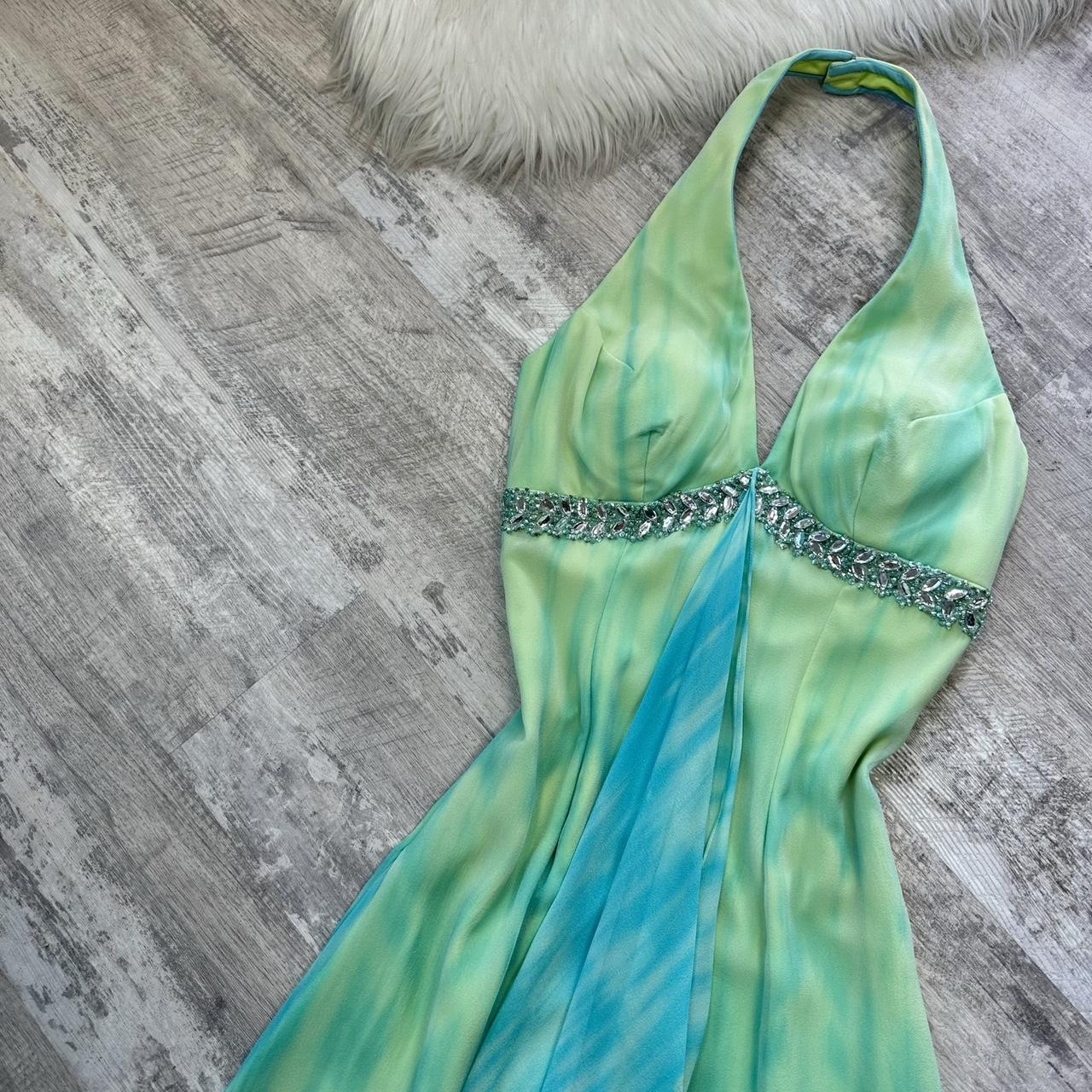 Green and blue beautiful mini backless rhinestones flowing short chiffon homecoming dress prom dress evening dress birthday party dress banquet dress nv4563