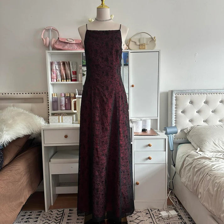 Red Black Crimson Dress Retro Fashion Stunning Elegant Exquisite Long Tulle Gothic Ball Gown Evening Gown Birthday Party Gown Prom Gown Graduation Gown nv4250