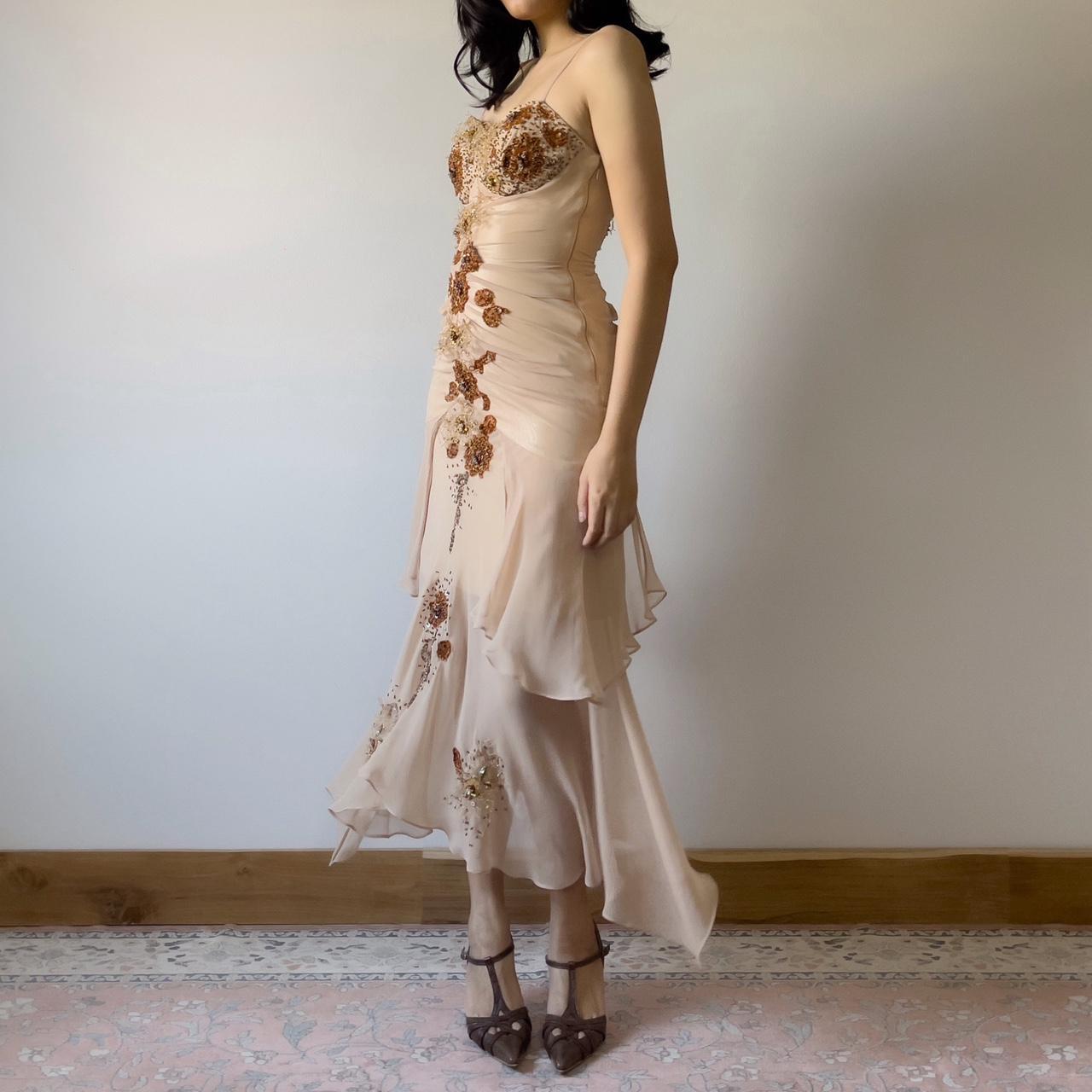 Romantic light brown hand-beaded floral chiffon prom dress nv5363