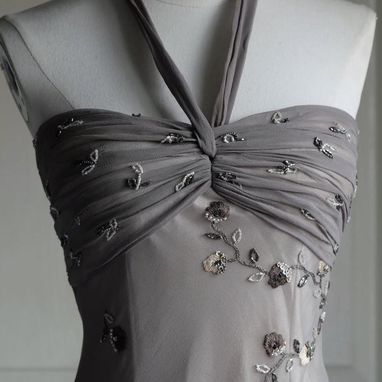 🧚🏼♂️Warm grey vintage y2k fairy homecoming dress boho floral beaded embroidered backless prom dress evening dress party dress wedding guest dress nv4405