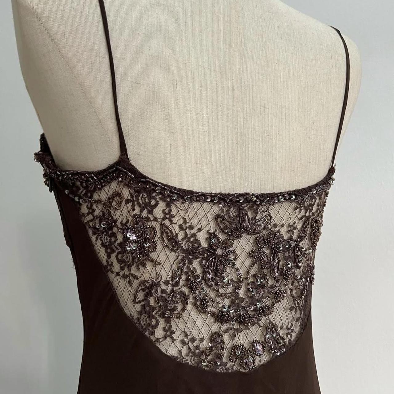 🧚🏼♂️Rare vintage y2k fairy bohemian brown lace beaded sequin floral embroidery maxi dress elegant ball gown evening gown party dress nv4408
