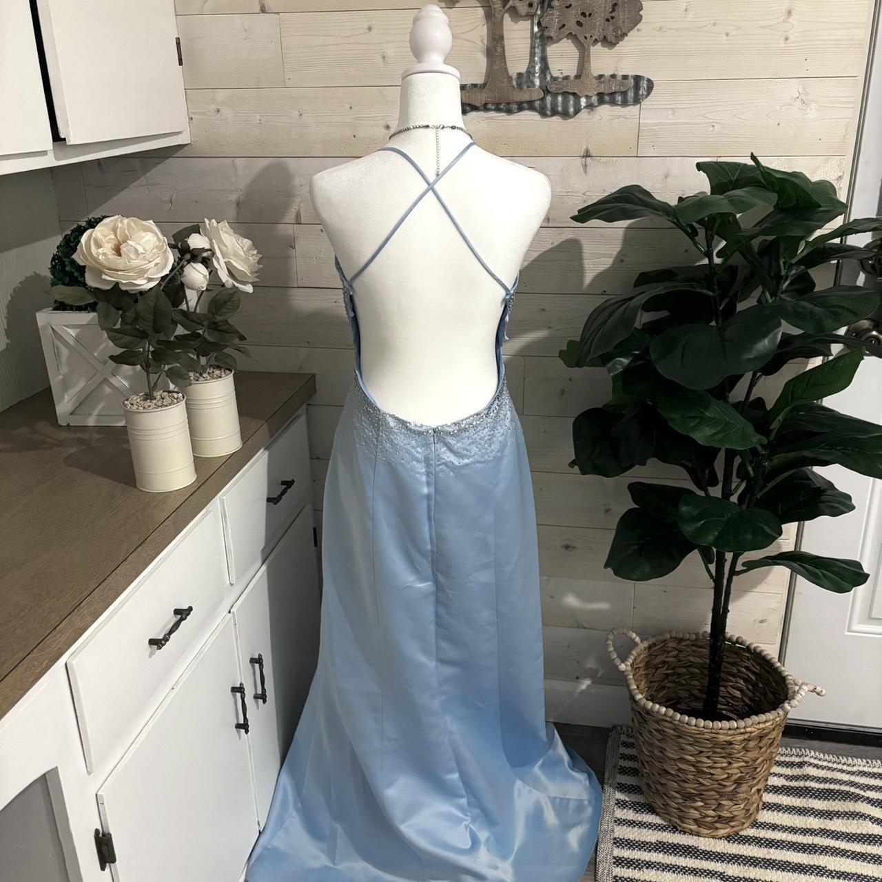 Light Blue Stunning Cinderella Sequin Beading Sparkling V Neck Long Satin Ball Gown Evening Gown Party Dress nv4253