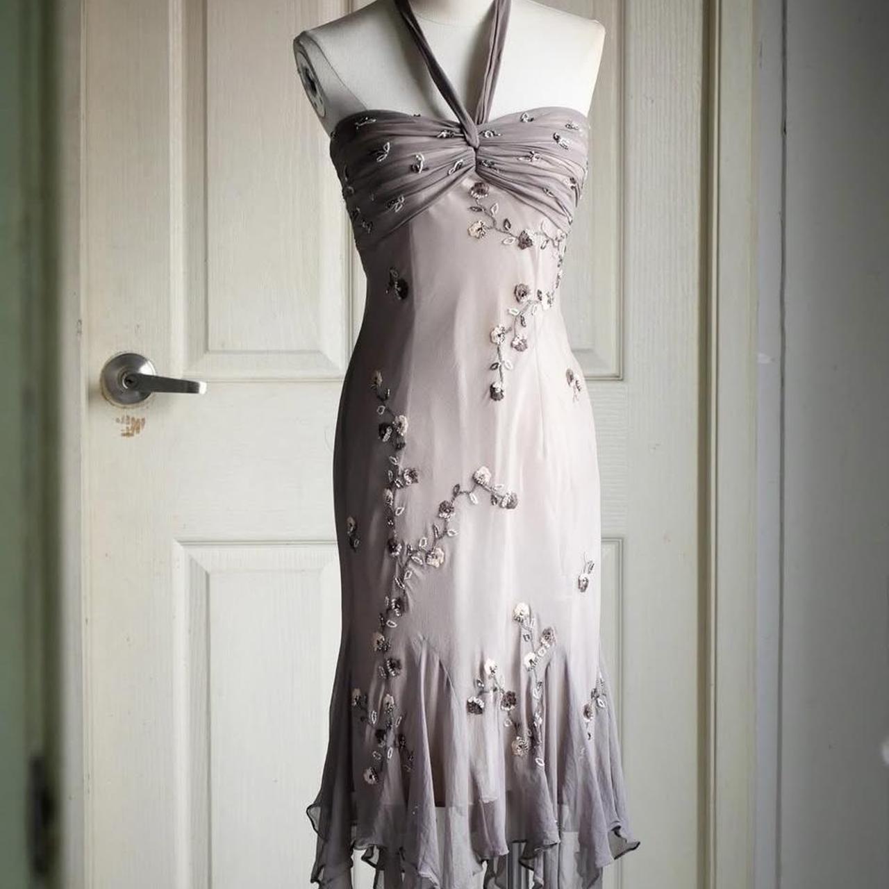 🧚🏼♂️Warm grey vintage y2k fairy homecoming dress boho floral beaded embroidered backless prom dress evening dress party dress wedding guest dress nv4405