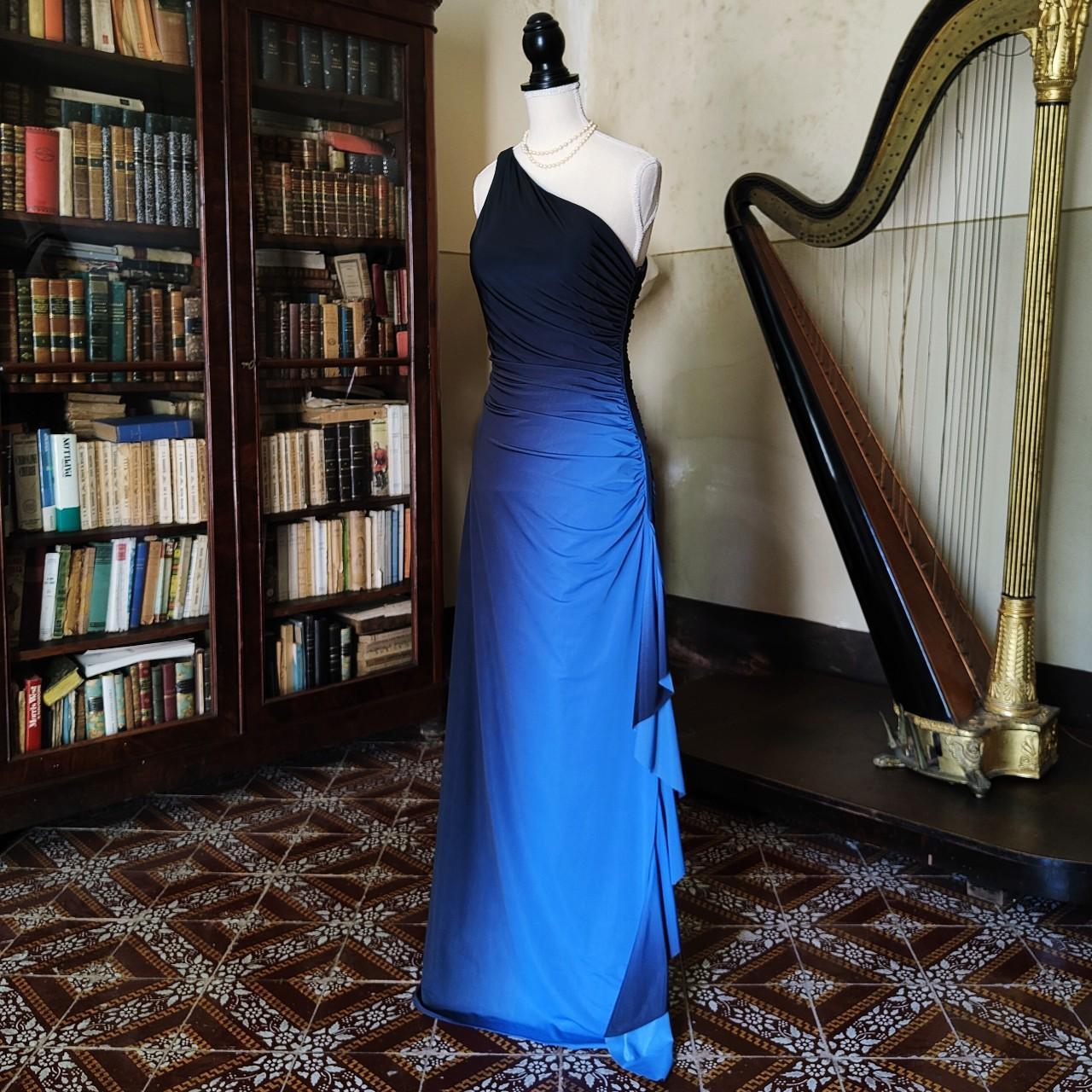 Blue retro fashion gradient elegant one shoulder long chiffon ball gown, evening dress, party dress nv3719