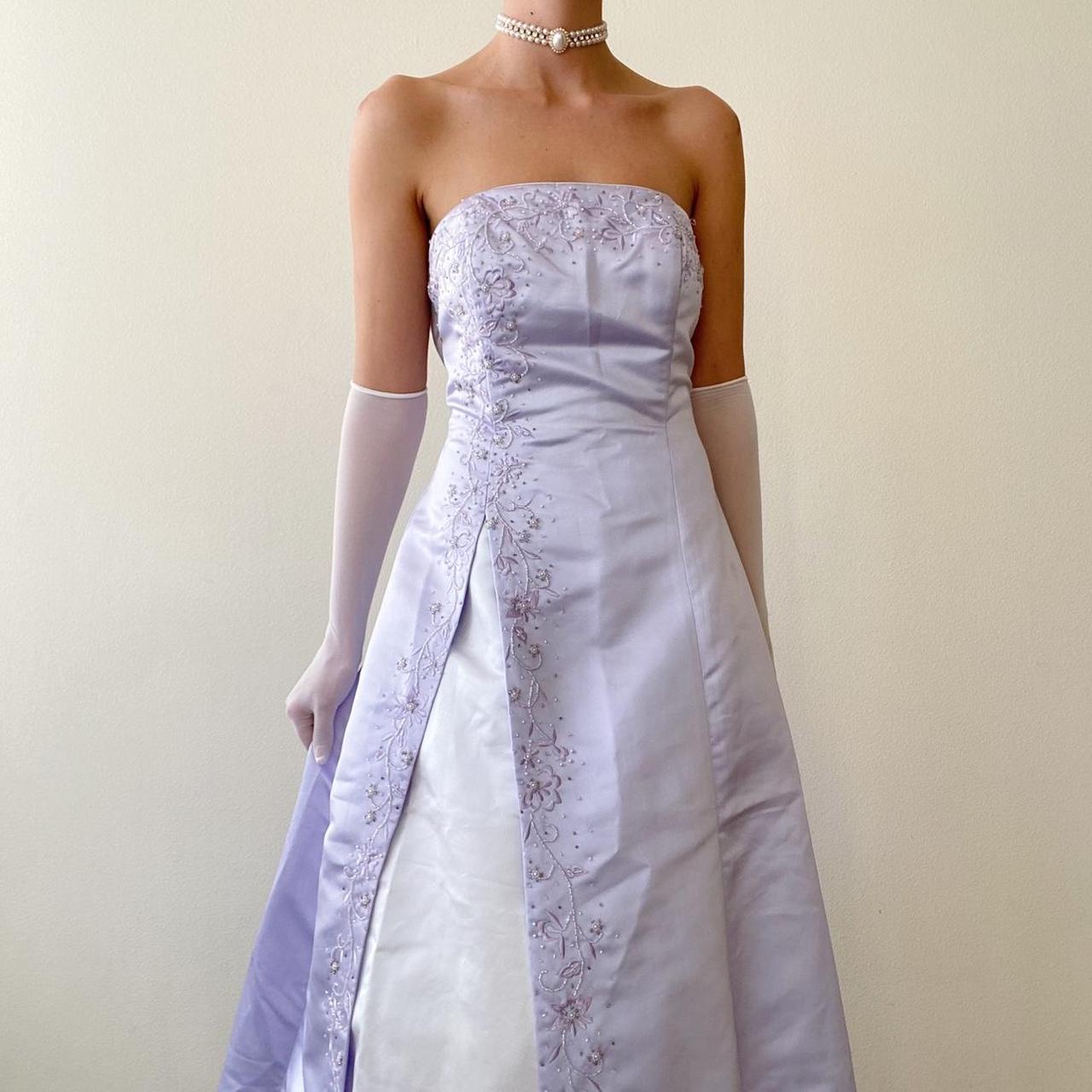 Light Purple Vintage Elegant Exquisite Floral Beading Long Satin Tulle Ball Gown Evening Dress Birthday Party Dress Prom Dress nv4001