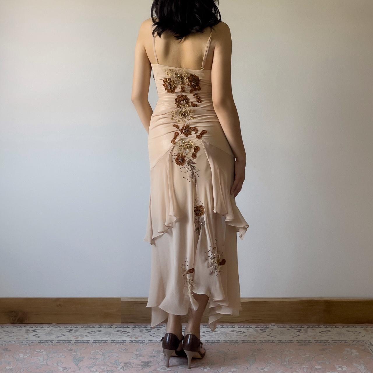 Romantic light brown hand-beaded floral chiffon prom dress nv5363