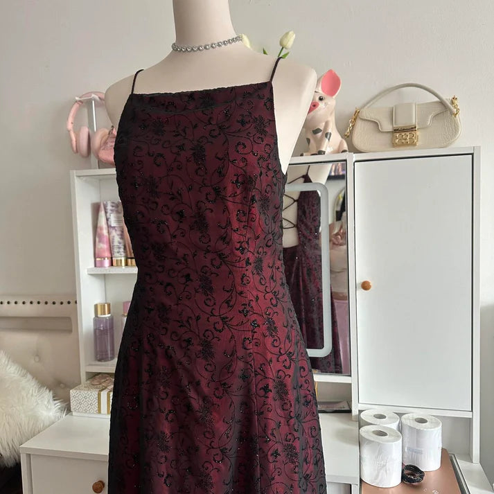 Red Black Crimson Dress Retro Fashion Stunning Elegant Exquisite Long Tulle Gothic Ball Gown Evening Gown Birthday Party Gown Prom Gown Graduation Gown nv4250