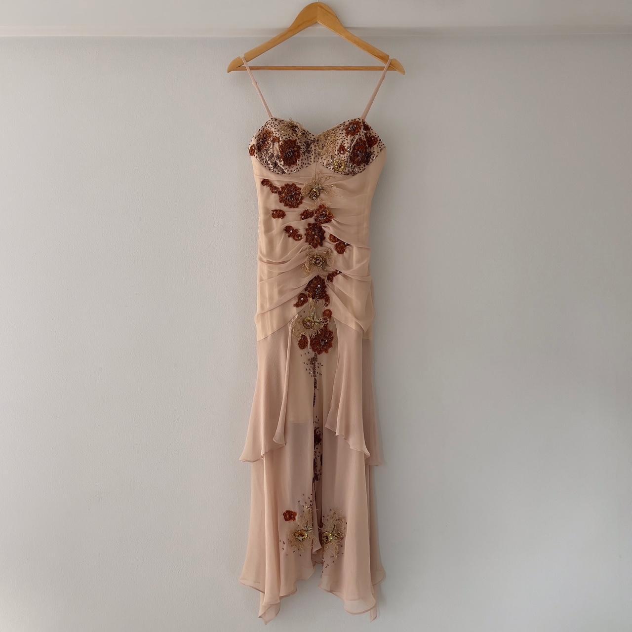 Romantic light brown hand-beaded floral chiffon prom dress nv5363