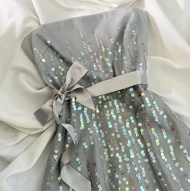 Silver Grey Beaded Sequins Elegant Short Birthday Dress Party Dress Homecoming Dress Cocktail Dress nv4535