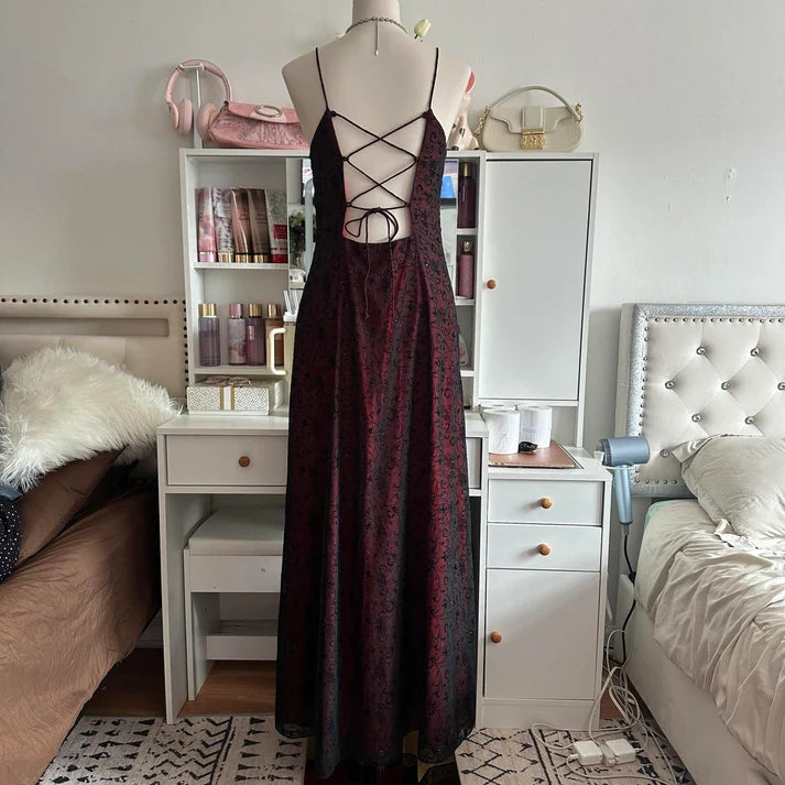 Red Black Crimson Dress Retro Fashion Stunning Elegant Exquisite Long Tulle Gothic Ball Gown Evening Gown Birthday Party Gown Prom Gown Graduation Gown nv4250