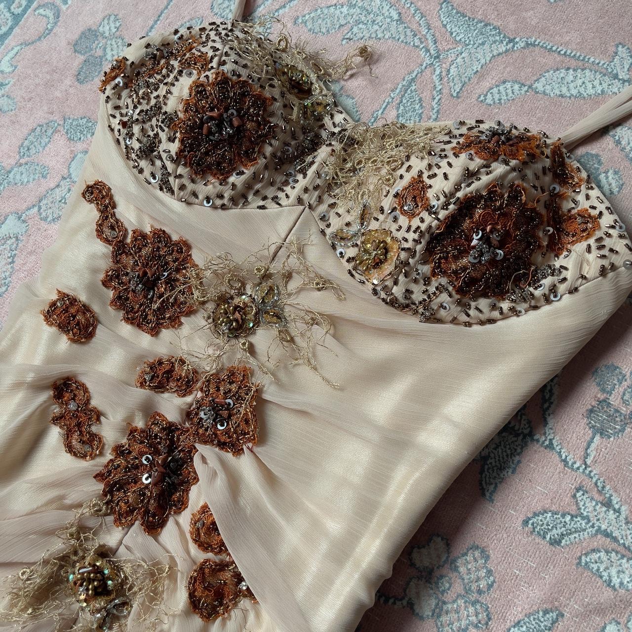 Romantic light brown hand-beaded floral chiffon prom dress nv5363