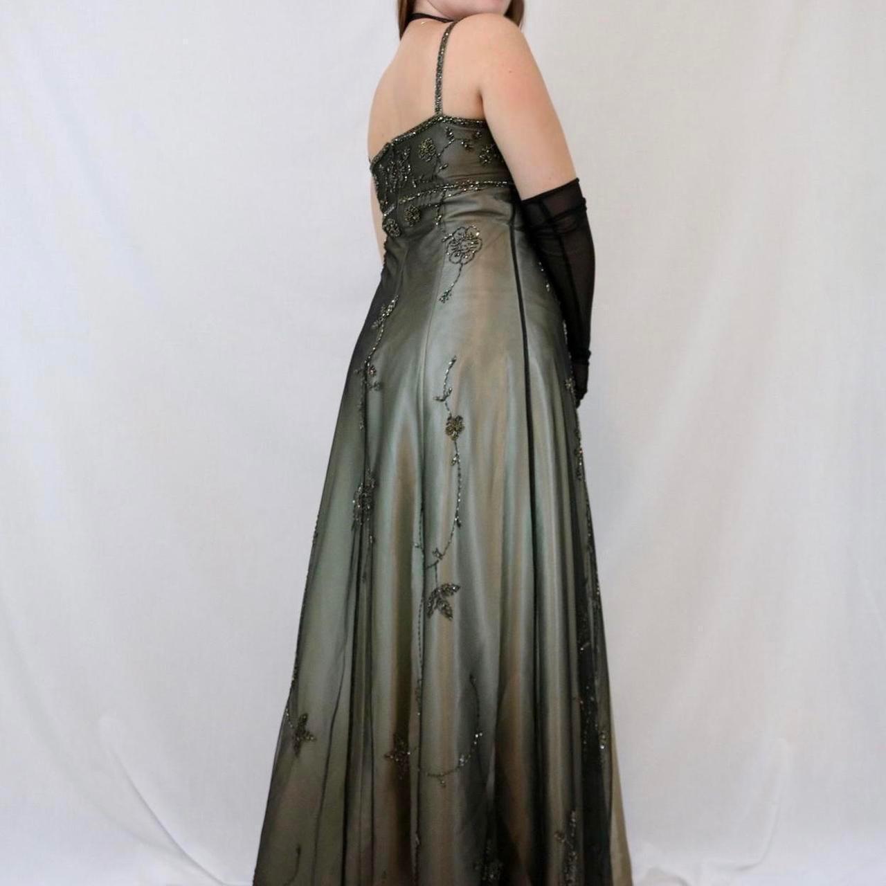 ✨ Empire Dress Vintage Green and Gold Floral Glitter Ombre Beaded High Waist Long Tulle Formal Prom Dress Evening Gown Party Dress nv4982