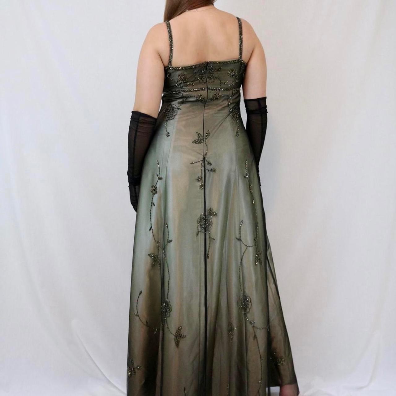 ✨ Empire Dress Vintage Green and Gold Floral Glitter Ombre Beaded High Waist Long Tulle Formal Prom Dress Evening Gown Party Dress nv4982