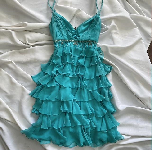 Blue ruffled fairy chiffon homecoming dress party dress birthday dress prom dress nv4538