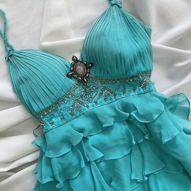 Blue ruffled fairy chiffon homecoming dress party dress birthday dress prom dress nv4538
