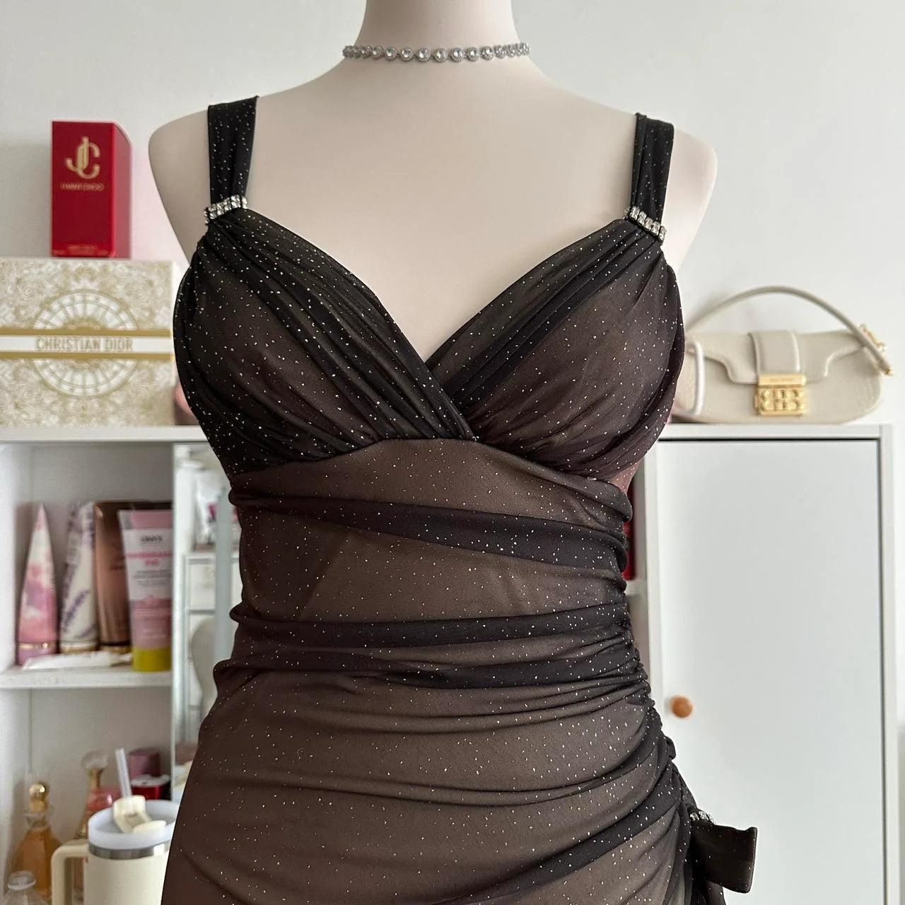 Brown and cream fashionable gradient beautiful unique glitter maxi dress vintage elegant long chiffon tulle ball gown evening dress party dress prom dress nv4249