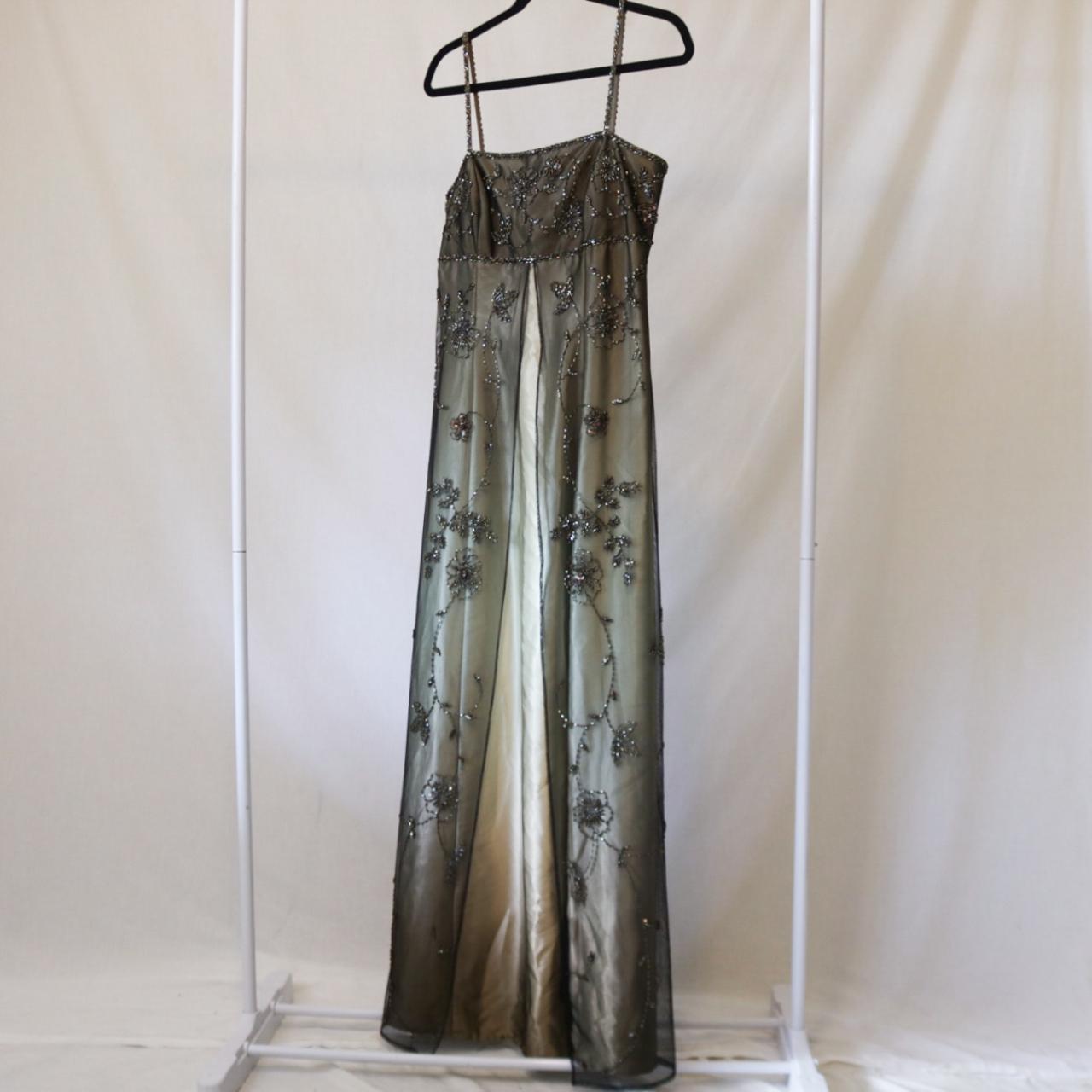 ✨ Empire Dress Vintage Green and Gold Floral Glitter Ombre Beaded High Waist Long Tulle Formal Prom Dress Evening Gown Party Dress nv4982