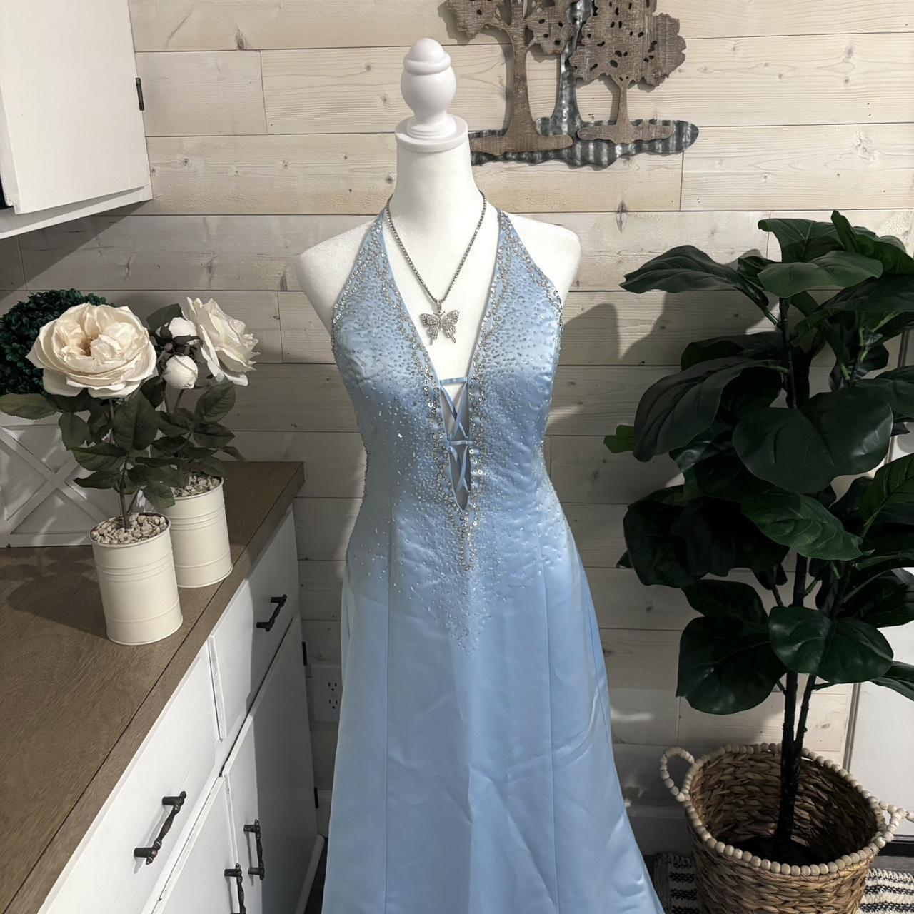 Light Blue Stunning Cinderella Sequin Beading Sparkling V Neck Long Satin Ball Gown Evening Gown Party Dress nv4253
