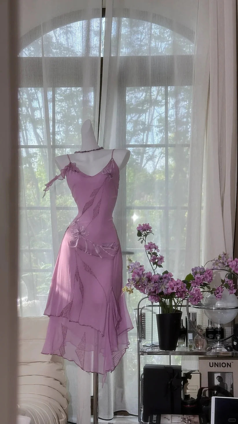Enchanting Purple Chiffon Beaded Mermaid Prom Dress nv5357