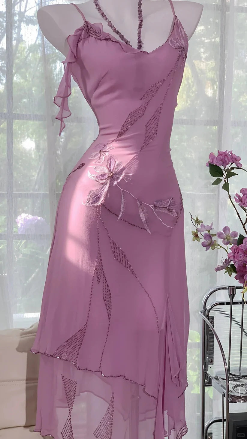 Enchanting Purple Chiffon Beaded Mermaid Prom Dress nv5357