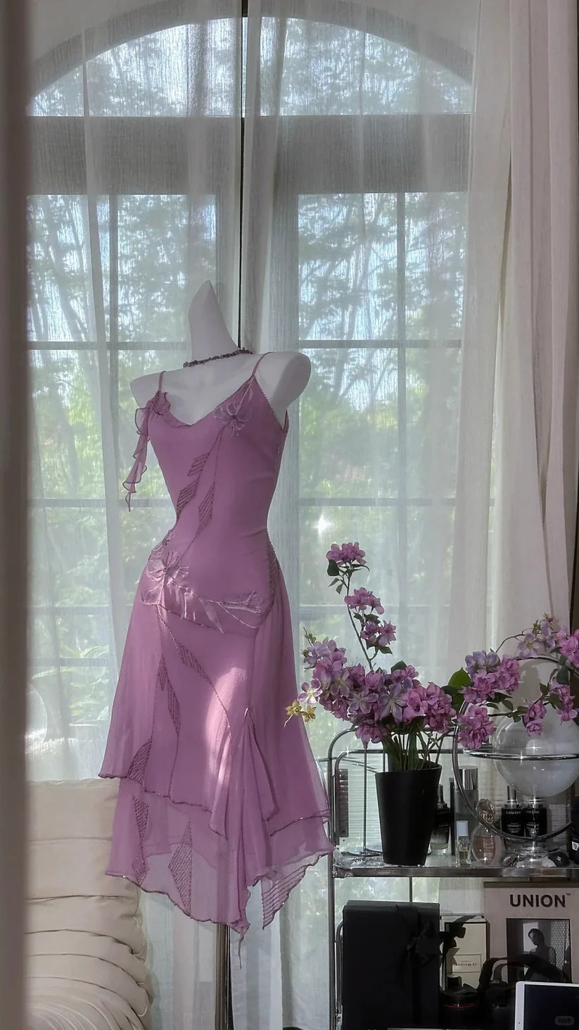 Enchanting Purple Chiffon Beaded Mermaid Prom Dress nv5357