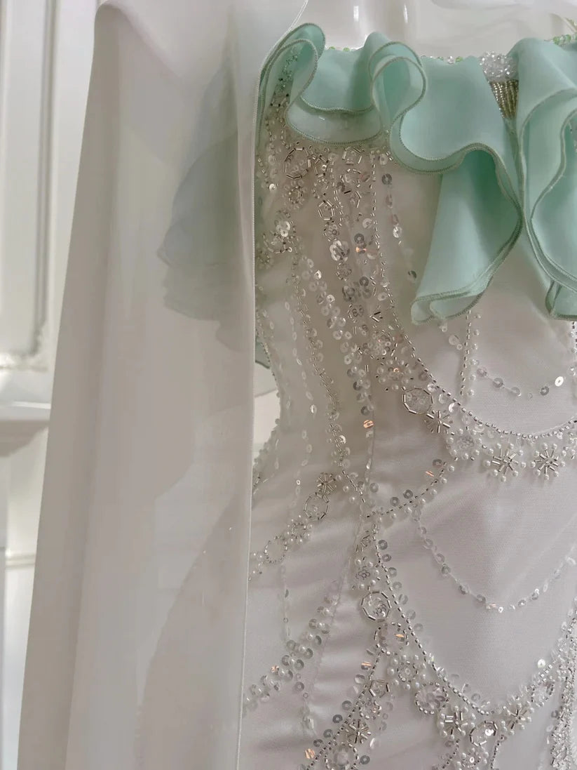 Beautiful Spaghetti Strap Mermaid Beaded Chiffon Prom Dress nv5391