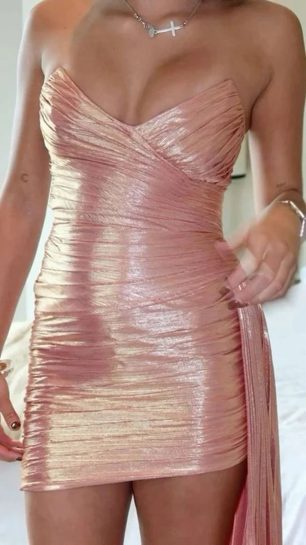 Pink Satin Short Homecoming Dress Birthday Party Dress nv5317