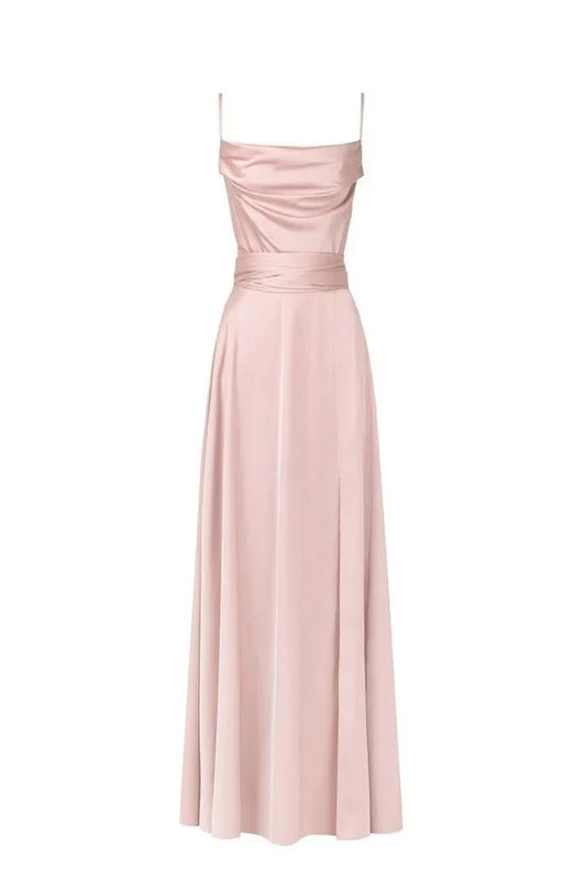 Pink long satin ball gown evening gown bridesmaid dress nv4388