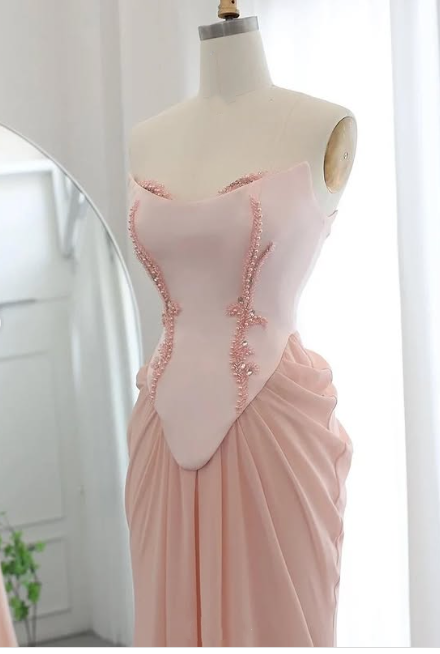 Strapless A-line Pink Ball Gown Mermaid Evening Prom Dress nv1743