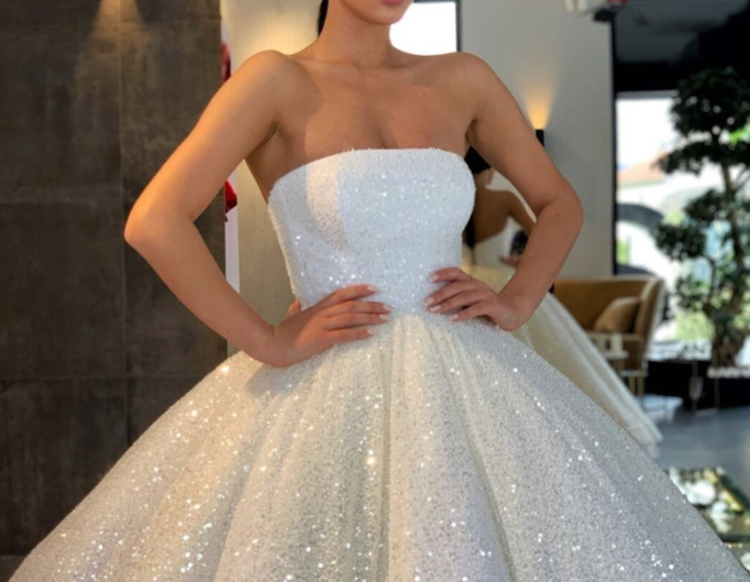 Robe de mariée à paillettes sans bretelles, robe de bal scintillante, robe de bal nv252