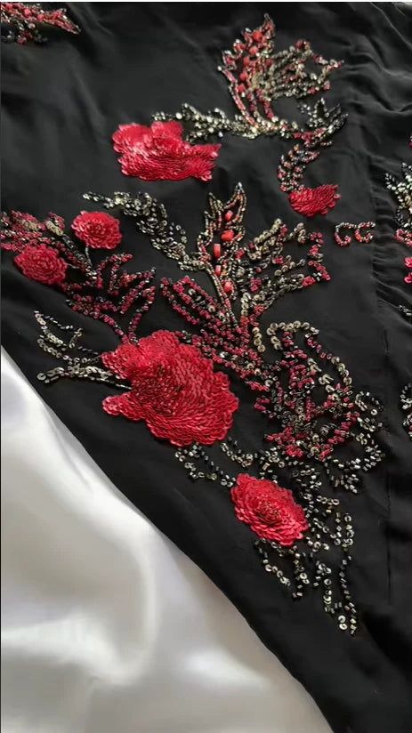 Black exquisite rose flower beaded long Chiffon prom dresses evening dress nv5368