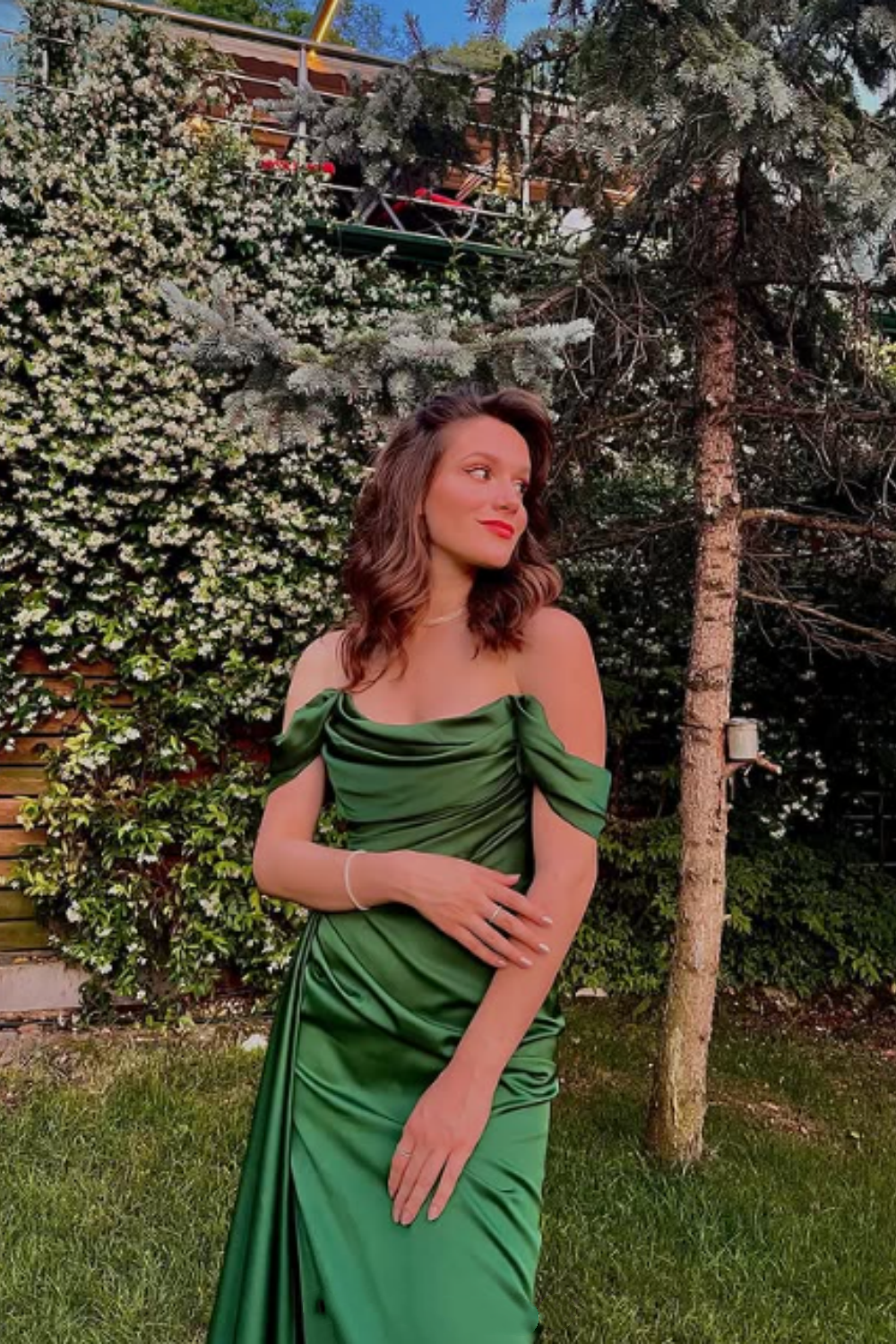Green fashion satin long prom dress evening dress graduation dress nv72