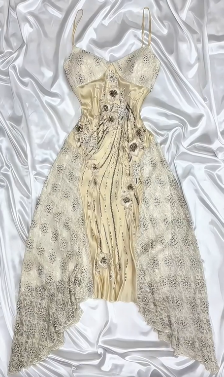 Cream Yellow Beaded Floral Short Chiffon Prom Dress Evening Dress Party Dress nv5134