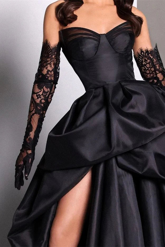Black sweetheart taffeta slit ball gown evening dress nv2008
