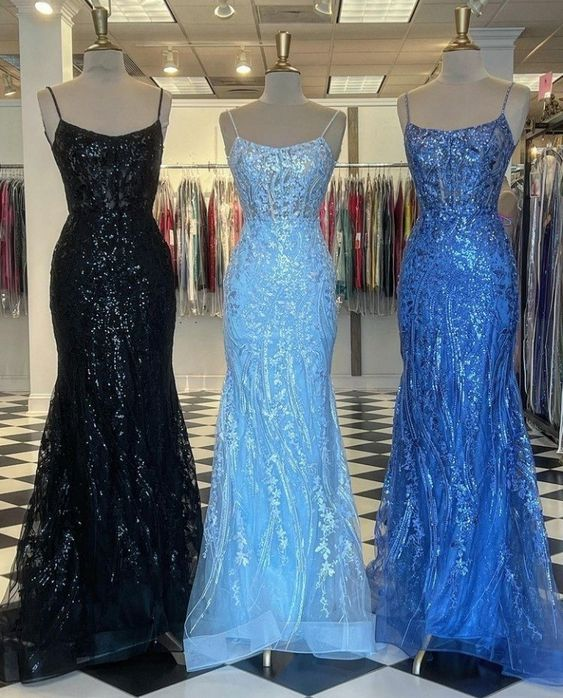 Spaghetti Straps Long PromDress Mermaid Formal Dress nv1101