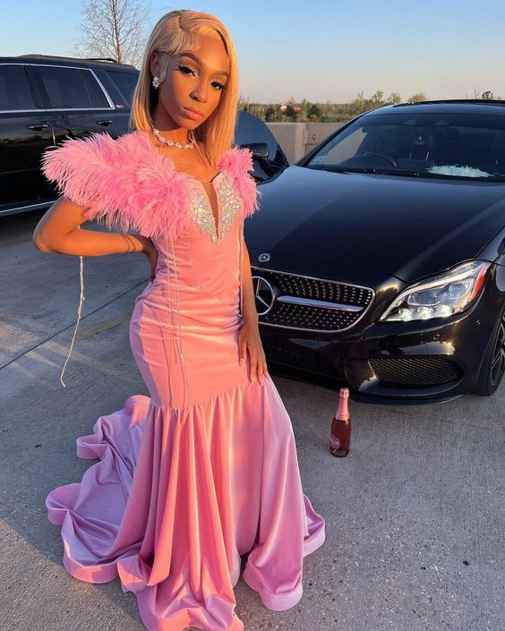 Feather Pink Long Prom Dresses Formal Evening Dresses nv1140