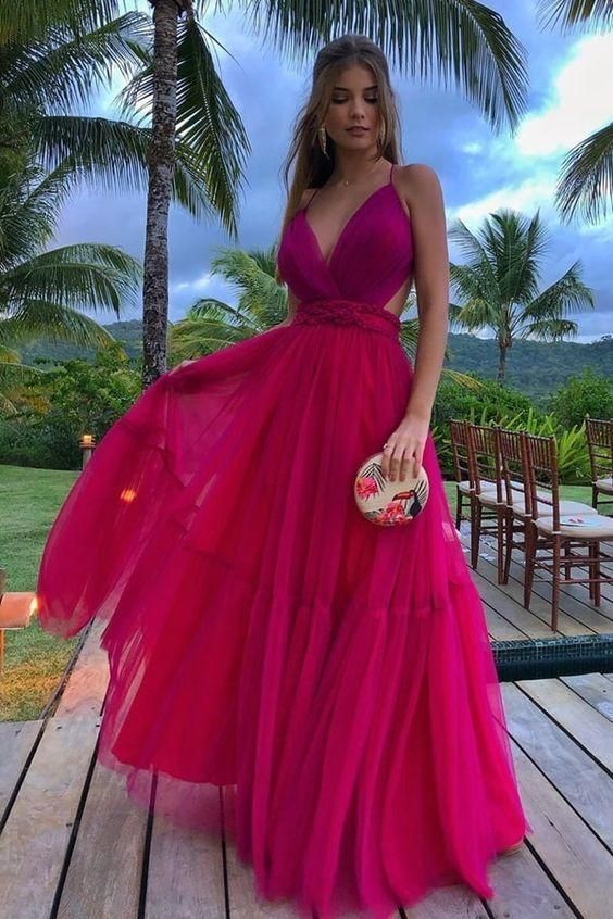 A-line V Neck Prom Dress , Sexy Prom Dress nv1302