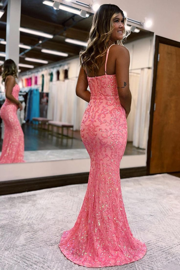 Spaghetti Straps Sequins Mermaid Prom Dress nv1356