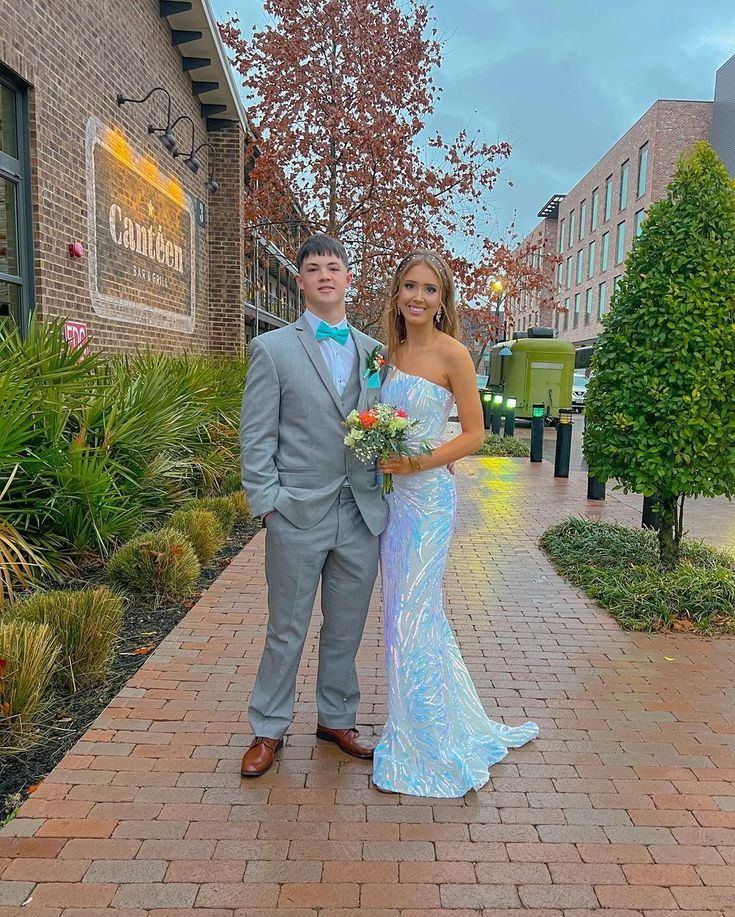 Cute Mermaid One Shoulder Whie Sequins Prom Dresses nv1354