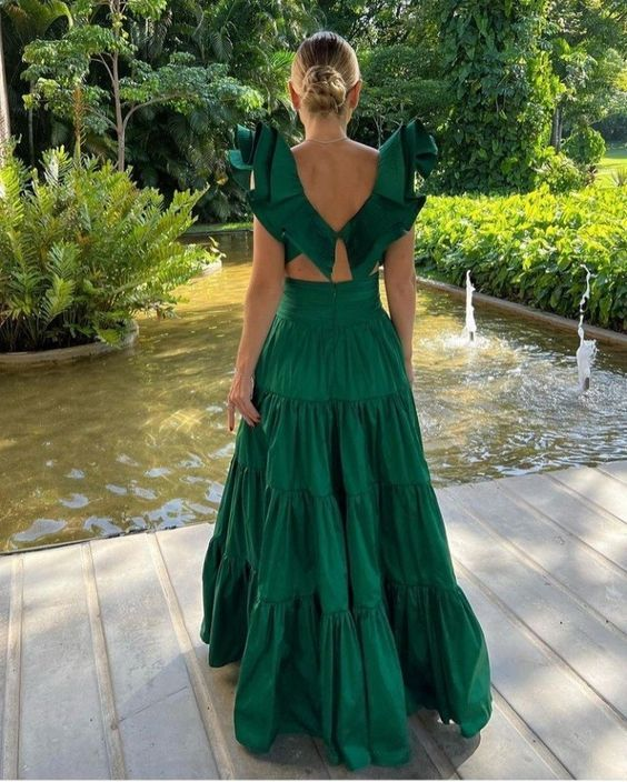 Green Fashion Elegant Prom Dress Evening Dress Long Satin Wedding Guest Dress Prom Dress nv1334