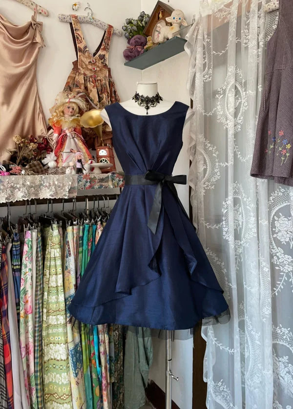 Navy Blue Homecoming Vintage A-Line Short Birthday Dress Prom Dress nv4300