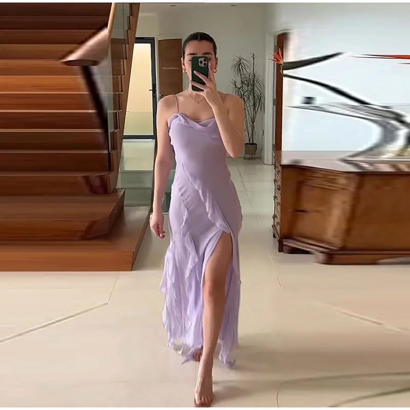 Pink Spaghetti Strap Chiffon Ruffles Evening Gown Ball Gown nv1764