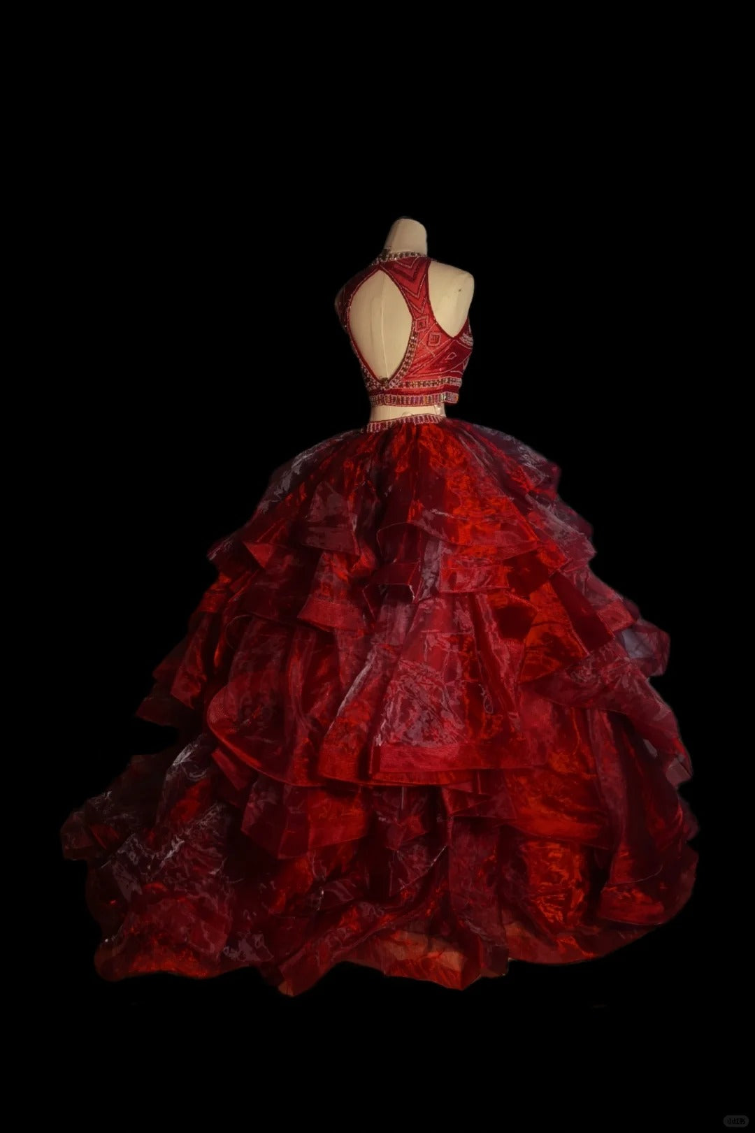 Red luxury gorgeous elegant exquisite gemstone beaded long tulle floor length ball gown evening dress two piece set nv3920
