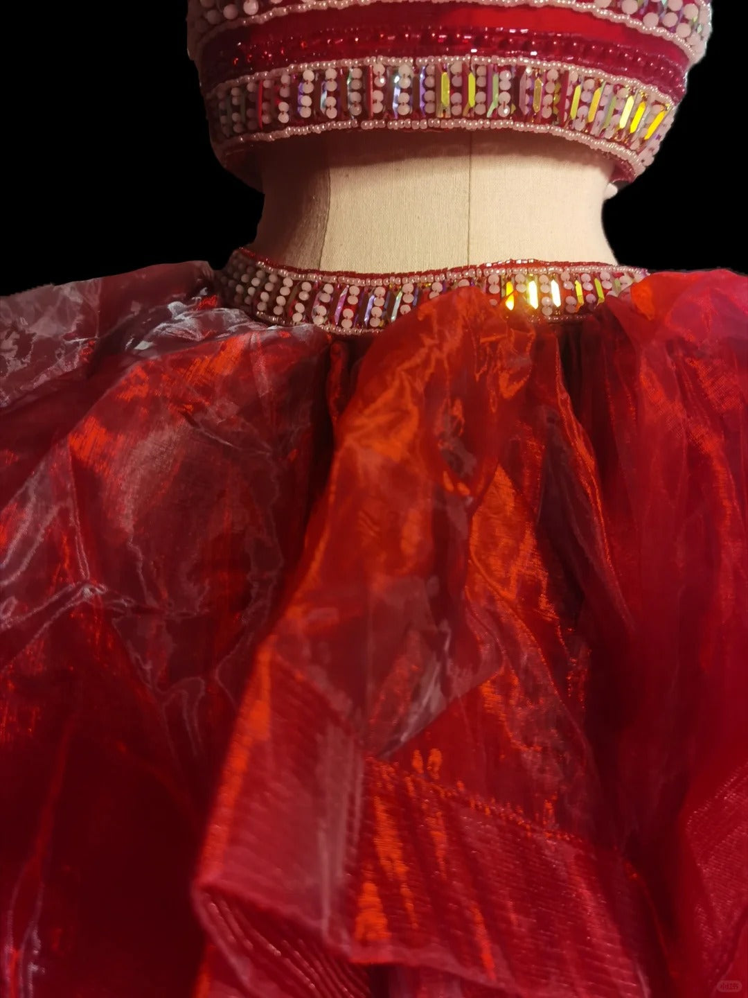 Red luxury gorgeous elegant exquisite gemstone beaded long tulle floor length ball gown evening dress two piece set nv3920