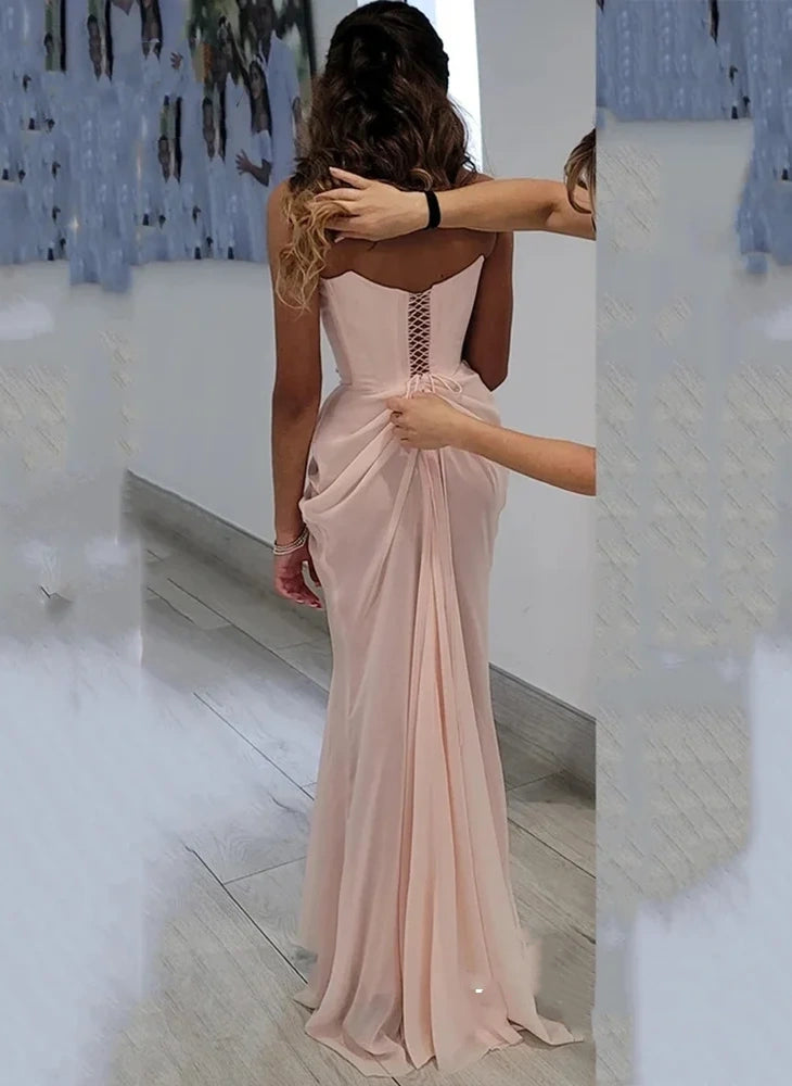 Strapless A-line Pink Ball Gown Mermaid Evening Prom Dress nv1743