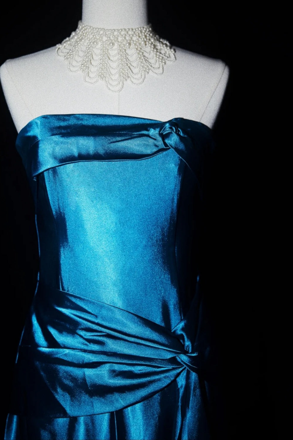 Robe longue de soirée vintage Deep Sea Venus Gemstone bleu satiné NV6606