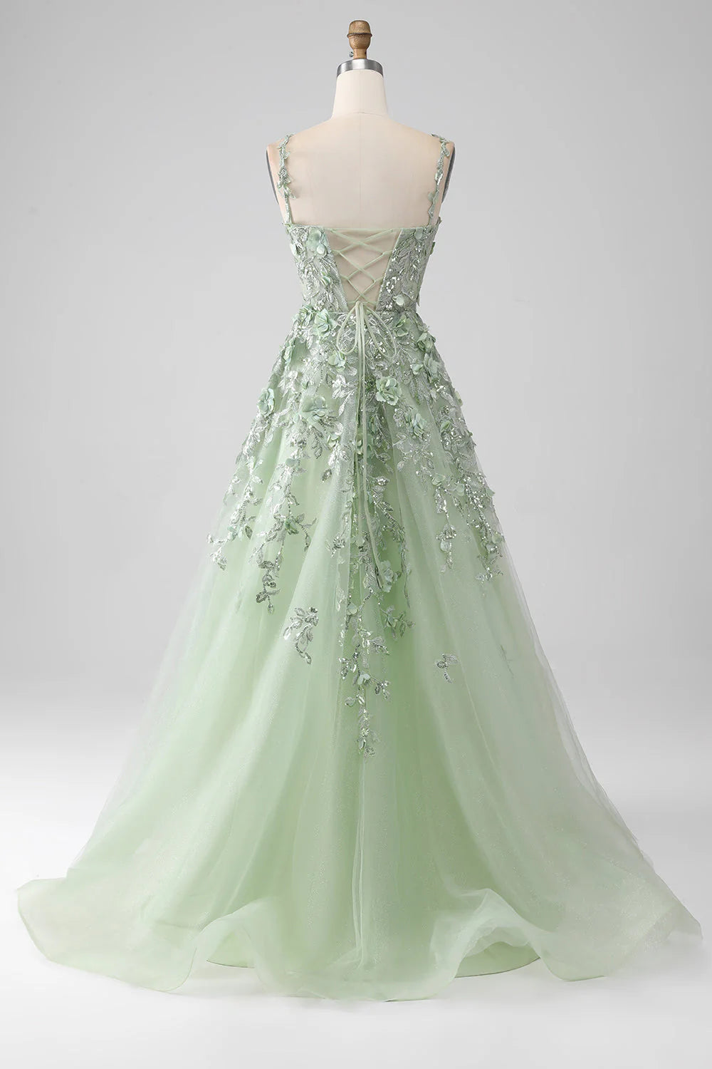 Sage A-Line Long Corset Appliqued Prom Dress nv1595